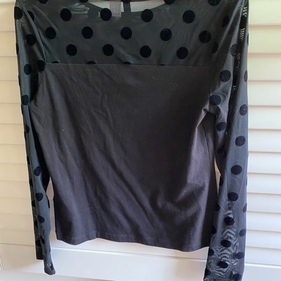H&M Divided Sheer Mesh Polka Dot Black Long Sleeved Top - Picture 4 of 4